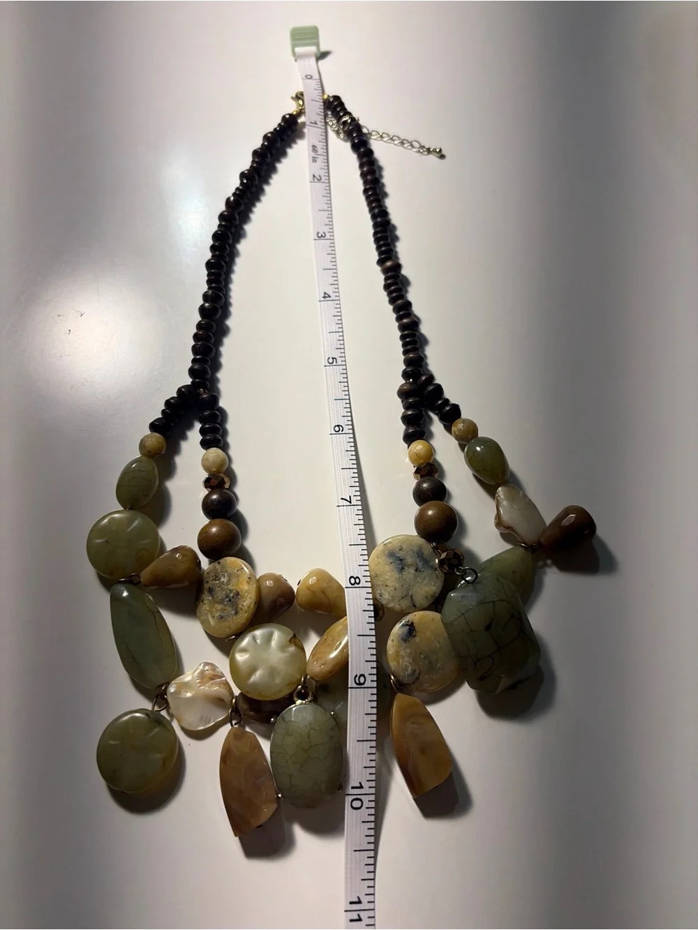 Layered Olive Green and Brown Statement Boho Necklace Earthy tones Chunky Bib